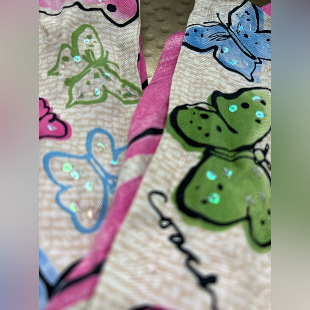 HTF Y2K Coach Silk Stripe Skinny Ponytail Scarf | Butterflies & Sequins - Picture 2 of 4